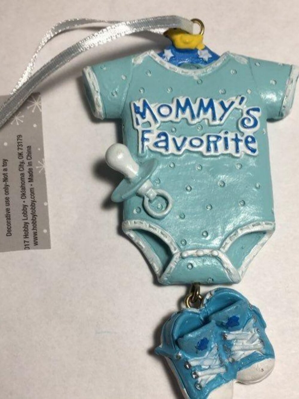 Mommy's Favorite Blue Baby Boy 1-Piece Booties Ornament Newborn Holiday Keepsake